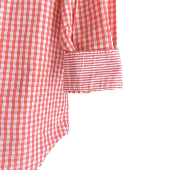 Southern Tide Gingham Contrast Cuff Button Up Shirt Coral Preppy Coastal-M - Picture 2 of 13